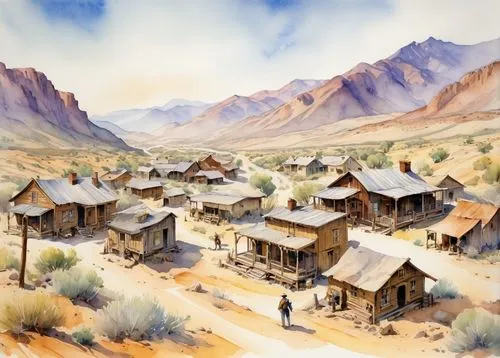 manzanar,bunkhouses,desert landscape,wooden houses,desert desert landscape,longhouses,boardinghouses,shoshone,mountain settlement,paiute,shantytowns,oatman,tonopah,mountain huts,mountain village,homesites,townships,chemehuevi,crawshay,flaming mountains,Illustration,Paper based,Paper Based 07