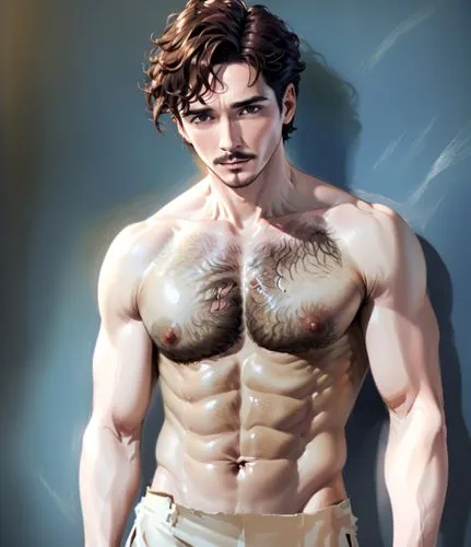 Ronald Colman,clean shirtless hairy chest, curly hair, side shaved,the man with big  is posing for a painting,iskandar,seregil,alcide,male character,antinous,koreshkov,Anime,Anime,General