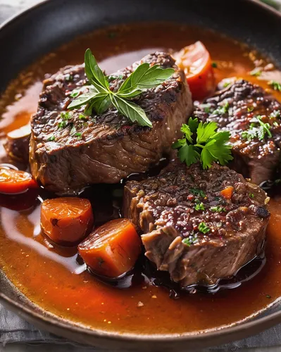 
Quick braised veal cheeks (for 4 to 8 people) Preparation time: approx. 90 minutes Ingredients: 2 kg veal cheeks salt and pepper 2 tablespoons oil 2 onions, diced 3 carrots, sliced 4 garlic cloves, m