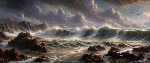 ocean waves,sea storm,tidal wave,maelstrom,stormy sea,seascape,sea landscape,crashing waves,rogue wave,coastal landscape,cliffs ocean,fantasy landscape,seascapes,wind wave,big waves,rocky coast,the wind from the sea,storm surge,water waves,ocean background