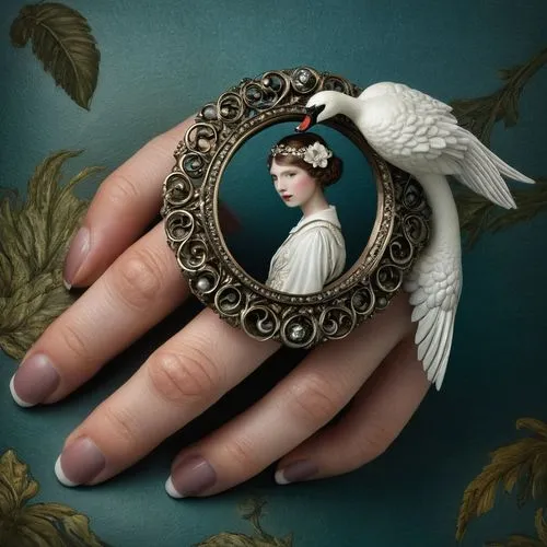 ring dove,crystal ball-photography,photo manipulation,vintage angel,wedding ring,the angel with the veronica veil,locket,conceptual photography,fantasy portrait,victorian lady,jane austen,mourning swan,holding a frame,brooch,circular ring,baroque angel,watchmaker,photomanipulation,ring jewelry,dove of peace,Photography,Documentary Photography,Documentary Photography 29