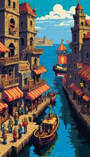 gunkanjima,fishing village,harbor,pixel art,venetian,popeye village,venedig,venezia,sindbad,seaside resort,danshui,seaport,tokyo disneysea,port,harbour,harbour city,waterfront,novigrad,alexandria,old port,Unique,Pixel,Pixel 04