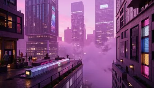 cityscape,cybercity,metropolis,colorful city,vapor,shinjuku,fantasy city,city trans,cityzen,ultraviolet,microdistrict,cyberpunk,cybertown,nyu,purple and pink,urban,purpureum,kinkade,tokyo city,urbanworld