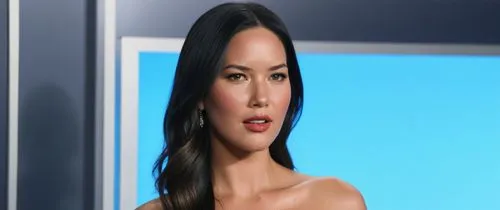 Olivia Munn.

She is hiding away from a mob of people,a close - up of a woman in a red dress,videophone,naina,asiasat,spy visual,ivanovic,quantico