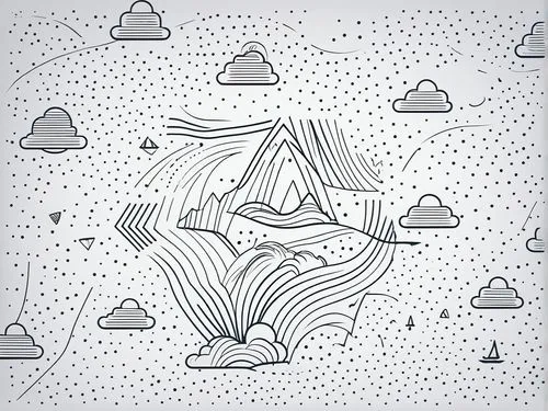 an image of mountains, clouds and waves in the sky,umbrella pattern,cloud mountain,zigzag background,raincloud,weather icon,cloudbursts,Illustration,Black and White,Black and White 04