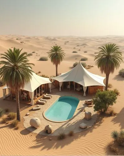 architectural plan of a eco resort in the desert at an unknown planet, boutique hotel, inpired by burning man principles, swimming pool in the middle of the plan, high end experience in the middle of 