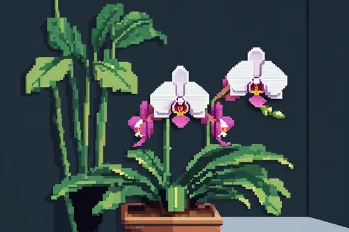 floral mockup,phalaenopsis,phalaenopsis equestris,phalaenopsis sanderiana,gloxinia,ikebana,flowers png,houseplant,potted flowers,cyclamen,house plants,orchids,pixel art,potted plants,retro flowers,illustration of the flowers,floral silhouette border,laelia,cypripedium,orchid,Unique,Pixel,Pixel 01