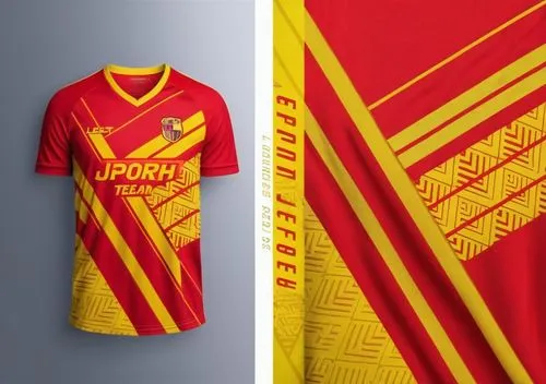 t shirt jersey team mockup red and yellow color nice design,a red and yellow uniform sitting next to an orange and yellow shirt,jagiellonia,nordsjaelland,monarcas,malatyaspor,herediano,rsl,Photography