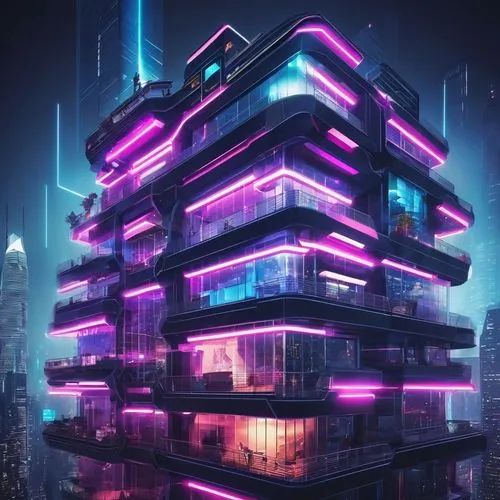 cyberpunk,cybercity,cybertown,electrohome,futuristic,hypermodern,apartment block,skyscraper,microdistrict,metropolis,futuristic architecture,apartment building,escala,vdara,polara,sky apartment,apartments,electric tower,cyberia,synth,Illustration,Vector,Vector 17