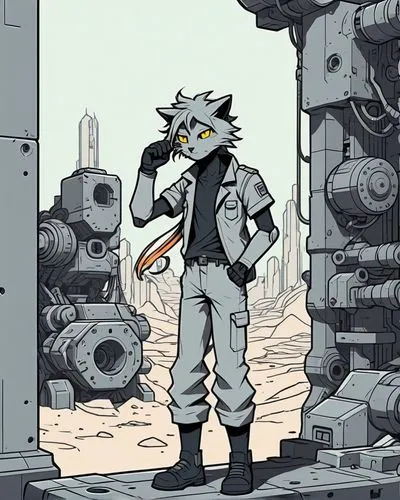 rocket raccoon,mccloud,godot,mechanic,postapocalyptic,yurko,Illustration,Japanese style,Japanese Style 06