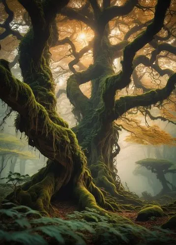 mirkwood,the roots of trees,fangorn,oak tree,celtic tree,arboreal,tree of life,druidism,yggdrasil,magic tree,old tree,tree and roots,old gnarled oak,dragon tree,druidic,ents,forest tree,blackmoor,treebeard,roots,Illustration,Japanese style,Japanese Style 09