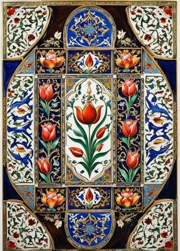 floral ornament,spanish tile,azulejos,ceramic tile,maiolica,terracotta tiles,Illustration,Realistic Fantasy,Realistic Fantasy 43