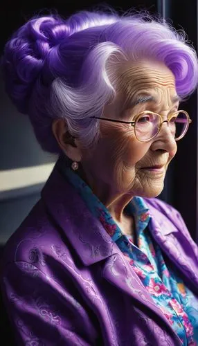 elderly lady,elderly person,old woman,granny,grandma,grandmother,nanas,older person,pensioner,care for the elderly,grama,senior citizen,purple rizantém,purple background,purple frame,elder,elderly people,elderly,old age,la violetta,Illustration,American Style,American Style 08