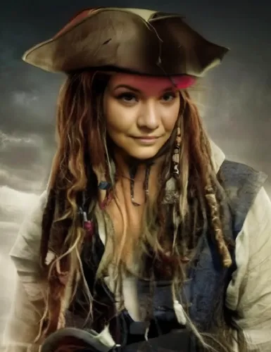 a  dressed in a pirate outfit,barbossa,pirate,aveline,pirating,piratical,pirata