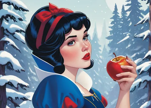 Snow White by Elvanlin,snow white,pin up christmas girl,the snow queen,christmas pin up girl,woman eating apple,retro christmas lady,retro christmas girl,snow cherry,red apples,snow cone,christmas wom