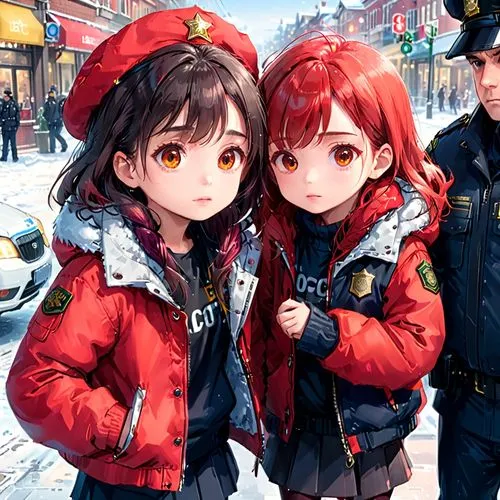 policemen,kawaii children,santa hats,christmas girls,police uniforms,ririko,Anime,Anime,General