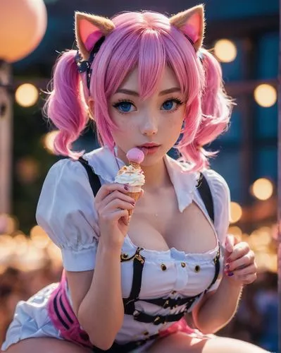 kawaii ice cream,neopolitan,hibari,pink ice cream,dolci,neko,Photography,General,Cinematic