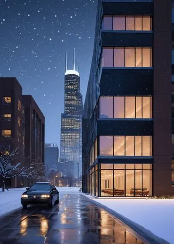 willis tower,sears tower,chicago night,renderings,city scape,tishman,office buildings,streeterville,chicago skyline,urban landscape,glass building,bjarke,revit,3d rendering,office building,mke,winter night,chicago,skyscrapers,willis building,Unique,Pixel,Pixel 01