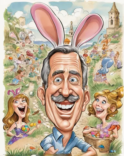 walt disney,caricaturist,peter rabbit,happy easter hunt,caricature,jerry,cartoon people,disney character,easter theme,geppetto,jack rabbit,retro cartoon people,easter card,holder,vector illustration,retro easter card,rabbit ears,walt,children's background,portrait background,Illustration,Abstract Fantasy,Abstract Fantasy 23