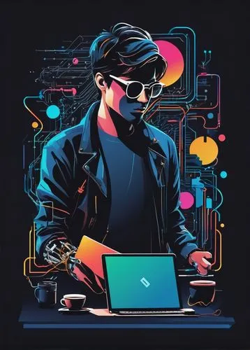 man with a computer,cyber glasses,vector illustration,computer addiction,computer business,computer freak,cyber,coder,vector graphic,computer science,computer,computer icon,neon human resources,vector art,girl at the computer,women in technology,illustrator,dj,computer art,tech trends,Art,Artistic Painting,Artistic Painting 43