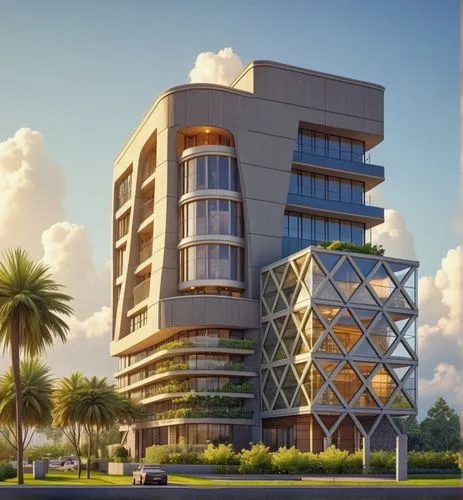 photorealistic scene, clear details, octane render, ultra quality details, daytime, clear sky,largest hotel in dubai,aldar,habtoor,lusail,damac,lodha,tallest hotel dubai,baladiyat,noida,residential to