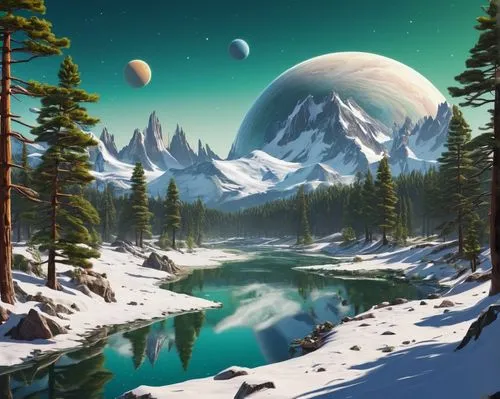 ice planet,lunar landscape,fantasy landscape,winter background,moon and star background,alien planet,Conceptual Art,Sci-Fi,Sci-Fi 20