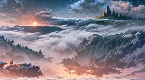 fantasy landscape,fantasy picture,cloud mountain,sea of clouds,3d fantasy,cloud mountains,snow mountains,mountain world,mountainous landscape,mountain landscape,mountain scene,above the clouds,the landscape of the mountains,full hd wallpaper,snow mountain,ice castle,the spirit of the mountains,giant mountains,high mountains,mountains