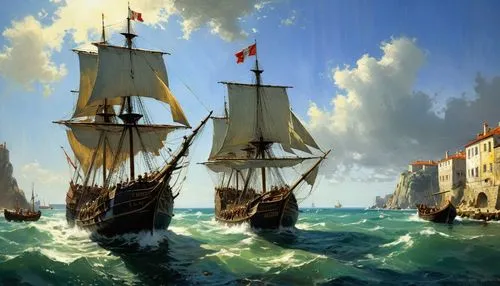 naval battle,caravel,topsails,brigantines,sea sailing ship,merchantmen,sailing ships,galleon,sail ship,trafalgar,longships,mayflower,portuguese galley,shipman,novigrad,navios,armada,regata,hanseatic,privateers,Art,Artistic Painting,Artistic Painting 32