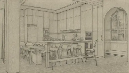 a sketch of a kitchen in a house,kitchen interior,victorian kitchen,kitchen,the kitchen,house drawing,cabinetry,Design Sketch,Design Sketch,Pencil