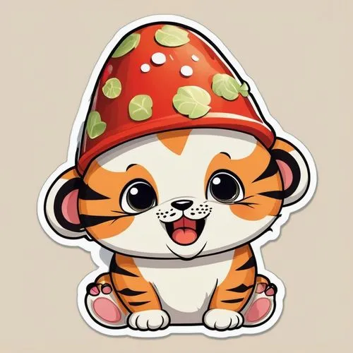 chikowi,kihon,hamtaro,tigerle,jiwan,cute cartoon character,tigor,kitten hat,tigerish,cartoon cat,tiger cat,little hat,hottiger,tigert,chibcha,tiger cub,cute cat,lucky cat,little cat,puxi,Unique,Design,Sticker