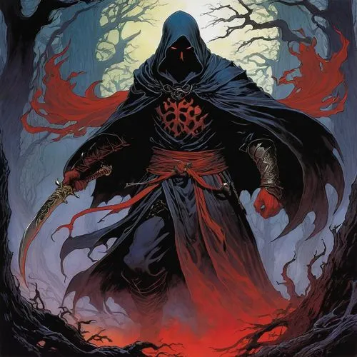 spawn,grimm reaper,necromancer,occultist,elric,alucard,Illustration,Realistic Fantasy,Realistic Fantasy 04