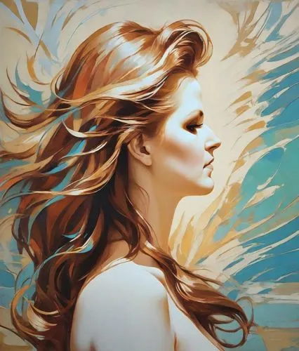 diwata,windblown,margaery,sirene,windswept,mystical portrait of a girl,Digital Art,Impressionism