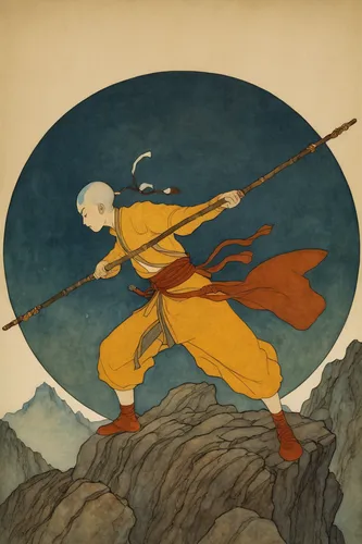 shaolin kung fu,taijiquan,swordsman,shamisen,sōjutsu,yi sun sin,samurai fighter,oriental painting,cool woodblock images,qi gong,baguazhang,samurai,japanese martial arts,eskrima,violinist violinist of the moon,bow and arrows,quarterstaff,kenjutsu,sambo (martial art),wushu,Illustration,Retro,Retro 17