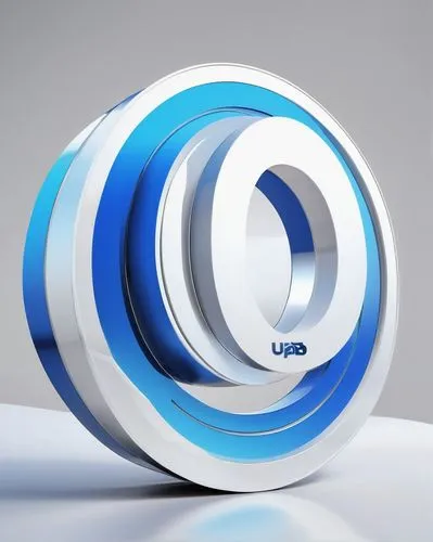 UAPB logo, blue and white color scheme, modern font, circular shape, glossy finish, metallic texture, reflective surface, centered composition, simple and clean design, subtle gradient effect, 3D rend