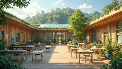 school design,teahouse,hahnenfu greenhouse,ryokan,teahouses,ecovillages,gakuen,kindergarten,ecovillage,sketchup,canteen,revit,tea garden,kurimoto,schoolroom,wakanohana,nurseries,dojo,nozaki,seigaku,Photography,General,Realistic