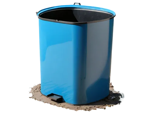 Metal trash bin, blue color, lid open, messy inside, rubbish scattered around, urban setting, afternoon sun, soft shadows, shallow depth of field, warm color tone, 3/4 composition, low-angle shot.,was