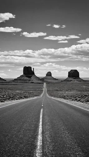 route 66,route66,monument valley,vanishing point,road to nowhere,empty road,the road,open road,road forgotten,long road,arches national park,roads,road of the impossible,arid landscape,road,road 66,dirt road,mountain highway,mountain road,sand road,Photography,Black and white photography,Black and White Photography 04