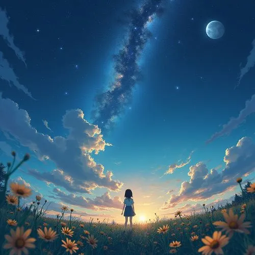 sky,starry sky,hoshihananomia,dream world,summer sky,cielo,Illustration,Japanese style,Japanese Style 04