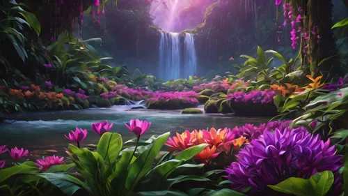 fairy world,fairy forest,fantasy landscape,fantasy picture,flower of water-lily,sacred lotus,crown chakra flower,fairy village,bromeliad,garden of eden,flower water,tropical bloom,fairy galaxy,tulip background,flower background,elven flower,splendor of flowers,bromeliaceae,flowers celestial,purple landscape,Photography,General,Natural