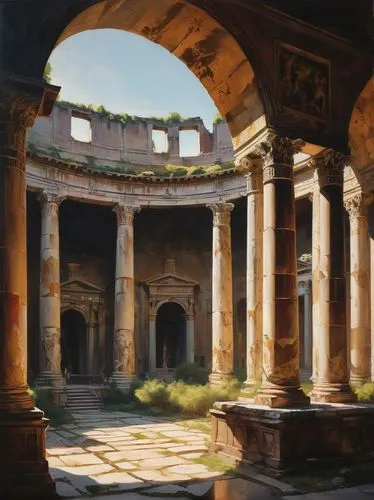 colonnaded,panagora,ancient buildings,ruins,ancient city,coliseum,roman ruins,pillars,capitolium,ancient rome,ruin,ephesus,ancient ruins,coliseo,ancient,colonnades,forum,columns,cochere,pompeya,Conceptual Art,Oil color,Oil Color 01