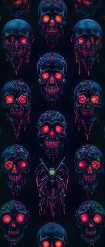 skull art with a lot of glowing red eyes,halloween wallpaper,halloween background,bandana background,skulls,scroll wallpaper,vintage wallpaper