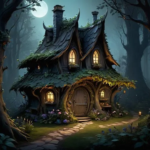 witch's house,house in the forest,fairy house,little house,witch house,forest house,Illustration,Realistic Fantasy,Realistic Fantasy 16