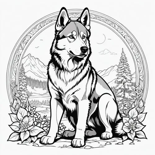 aleu,canidae,dog line art,coloring page,balto,canis lupus,Illustration,Children,Children 04