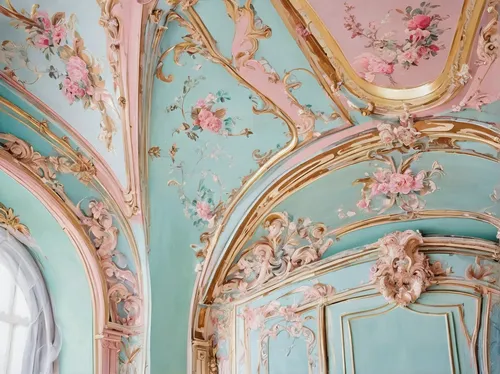 rococo,ornate room,shabby-chic,baroque,shabby chic,pastel colors,versailles,ornate,pastels,luxury decay,painted wall,damask,wall decoration,shabby,marble palace,decorative,polychrome,art nouveau,the little girl's room,damask paper,Conceptual Art,Fantasy,Fantasy 24