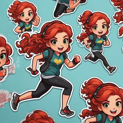 merida,bunches of rowan,clary,redheads,red-haired,ariel,sprint woman,little girl running,redhair,girl with speech bubble,female runner,pumuckl,rowan,icon set,chibi children,redhead doll,nora,redhead,red head,stickers,Unique,Design,Sticker