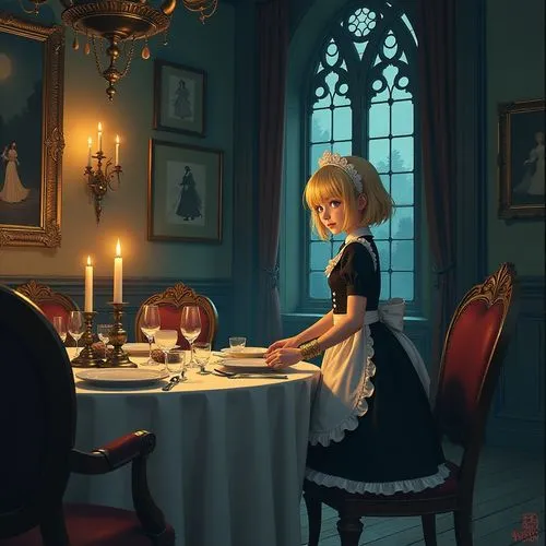 belle,cinderella,miniaturist,girl in the kitchen,girl studying,schikaneder,Illustration,Children,Children 06