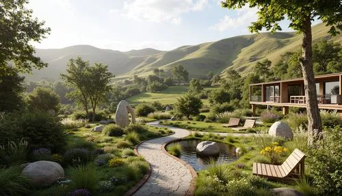 home landscape,3d rendering,salt meadow landscape,landscaped,render,3d rendered,cryengine,ecovillages,alpine village,ecovillage,house in the mountains,ecotopia,alpine landscape,nature garden,landscape background,3d render,green valley,zen garden,fantasy landscape,rivendell