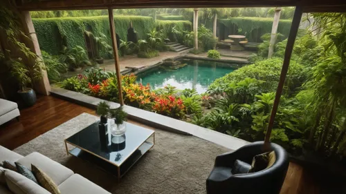 tropical garden full of flowers and small ways 
,bamboo curtain,landscape designers sydney,landscape design sydney,luxury bathroom,bamboo plants,garden design sydney,ubud,tropical jungle,tree house ho