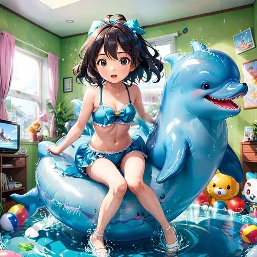 inflatable pool,anime 3d,aqua studio,aquantive,kawaii people swimming,oceanica,Anime,Anime,Traditional