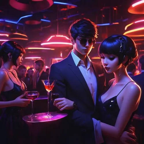 nightclub,cosmopolitans,neon cocktails,nikkatsu,clubbing,ballroom,klute,rendezvous,dance club,speakeasy,nightclubbing,croupier,tuxes,neon drinks,lachapelle,spy visual,piano bar,discotheque,zouk,dancefloor,Conceptual Art,Fantasy,Fantasy 19